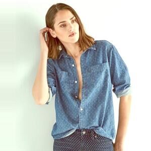 GAP Chambray Polka Dot Button Down Shirt sz Large Boyfriend Fit